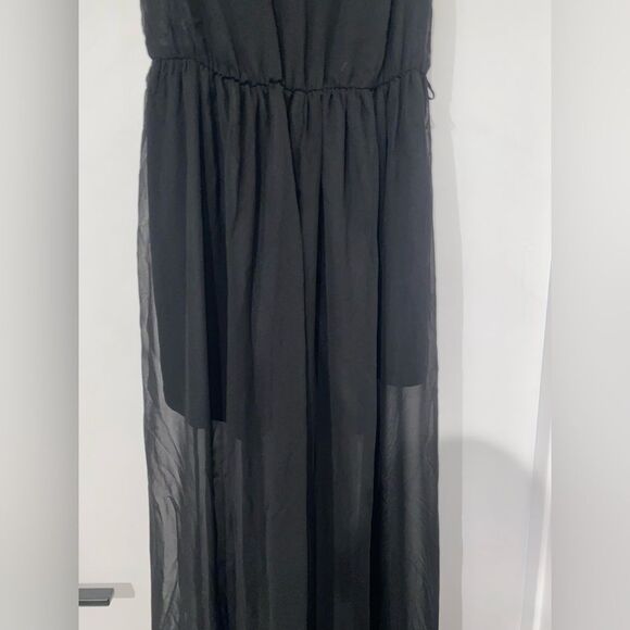 DOUBLE ZERO Sleeveless V-Neck Black Wide Leg Jumpsuit w Gold Toned Accents Small - Picture 9 of 13